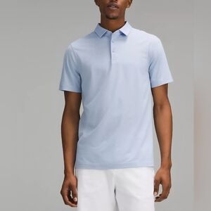 Lululemon Evolution Short Sleeve Polo  Heathered Blue Linen Slim Fit Size XL